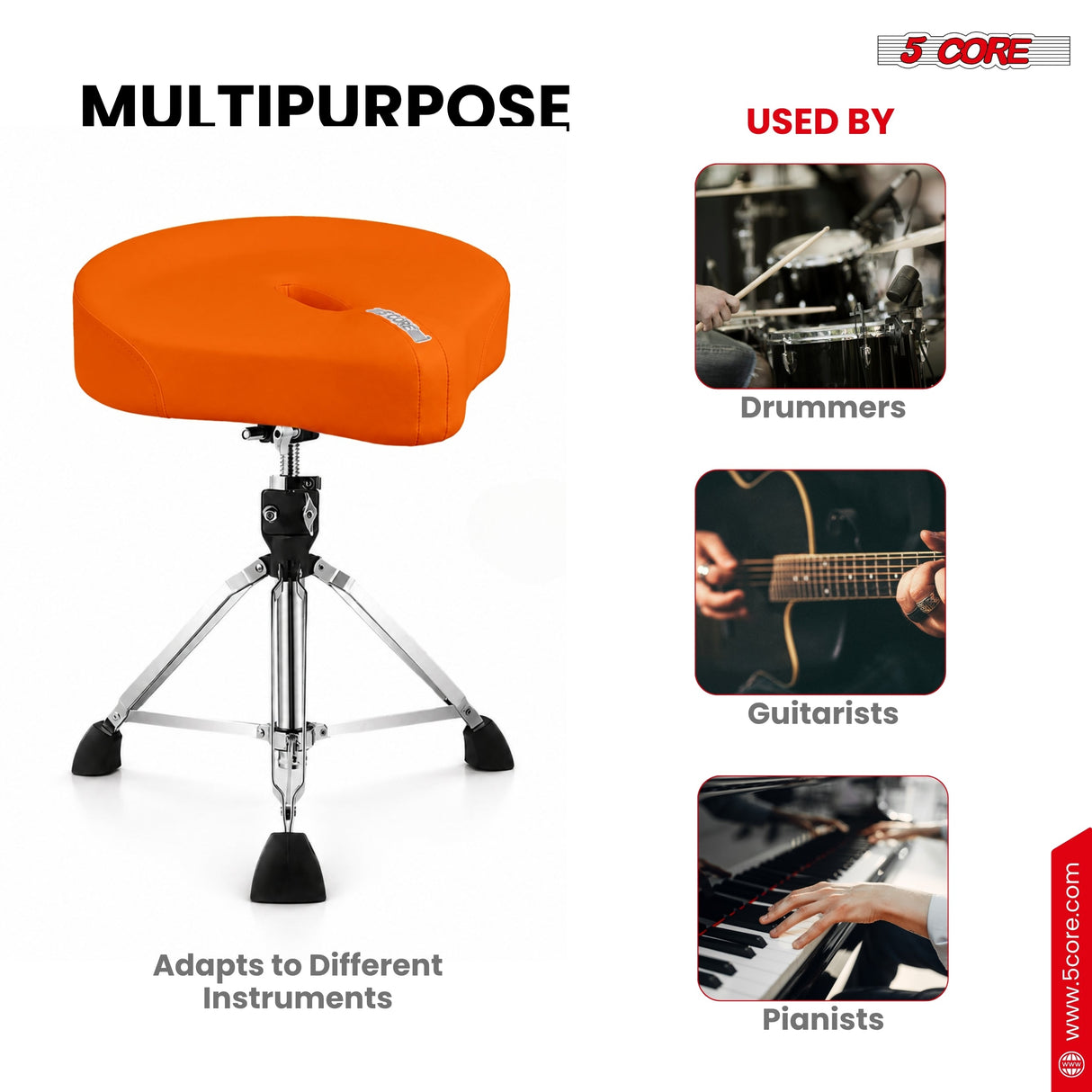 5 Core Drum Throne w 4.5" Padded Stool Adjustable Drummer Chair