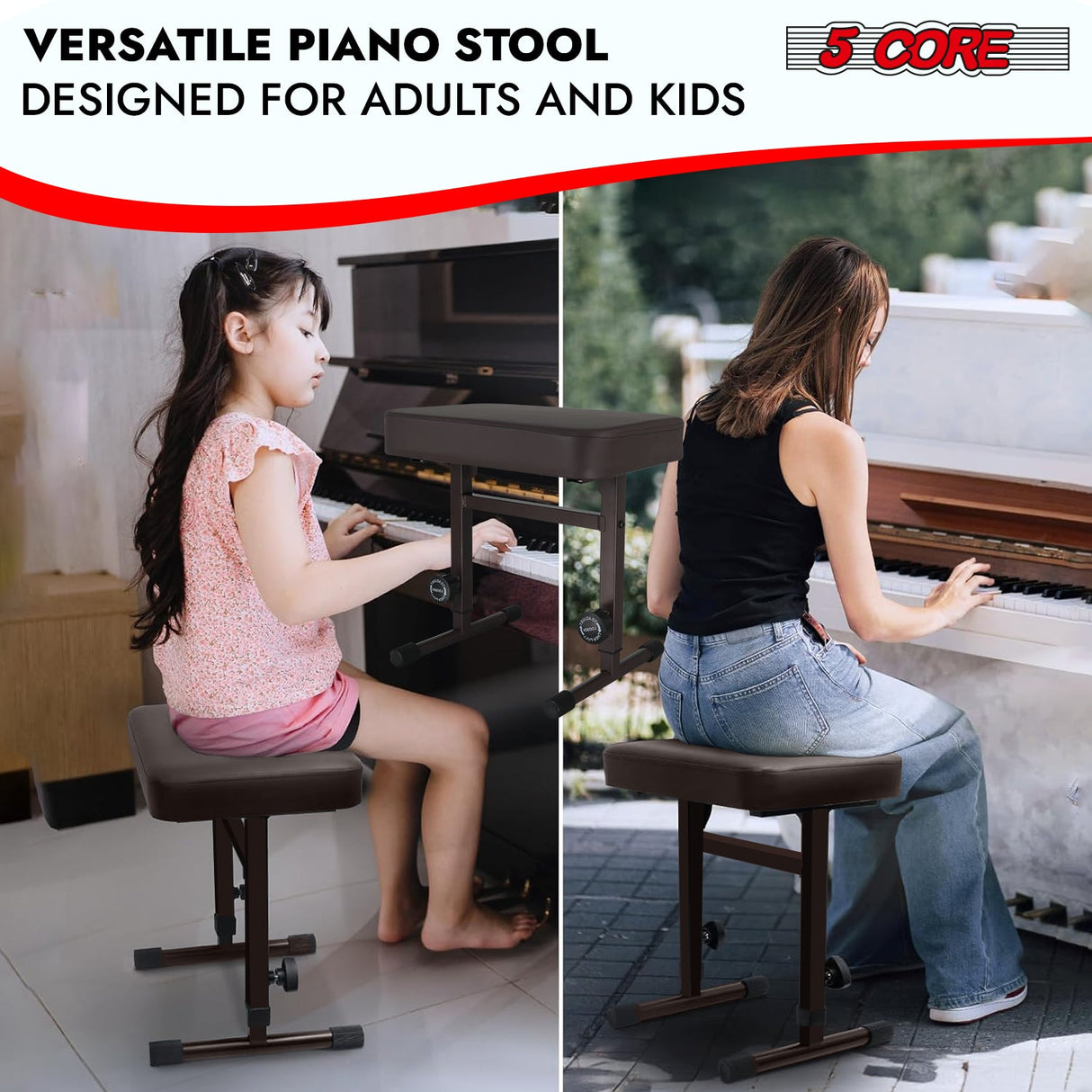 5 Core Keyboard Bench 3" Padded Cushioned Piano Stool Height Adjustable Guitar Seat Folding Portable
