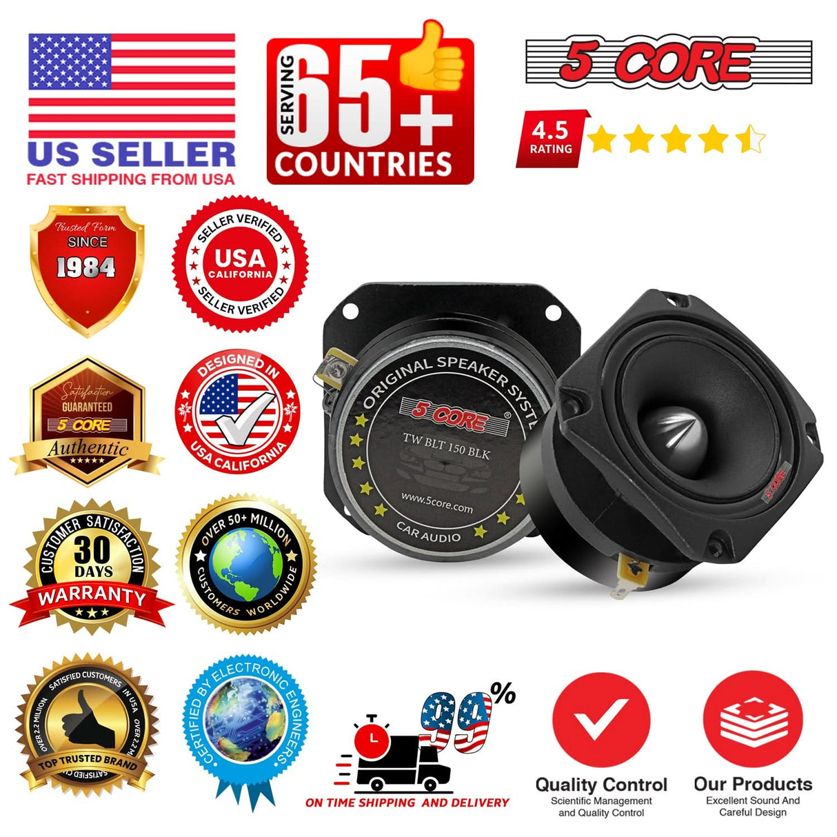 5Core Tweeters Speakers Car Audio Pair 600W Peak 3.5 Inch Super Tweeter Bullet