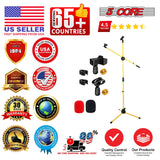 5 Core Microphone Stand Floor 2 Mic Clips Universal Height Adjustable Tripod Mic Stands w Boom Arm