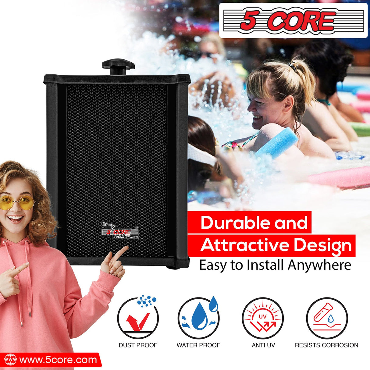 5Core Audio System Combo 30W Amplifier 6.4” Wall Speakers 4 Piece 10W RMS Each Commercial Speaker System for Restaurant Office Cafe Bar