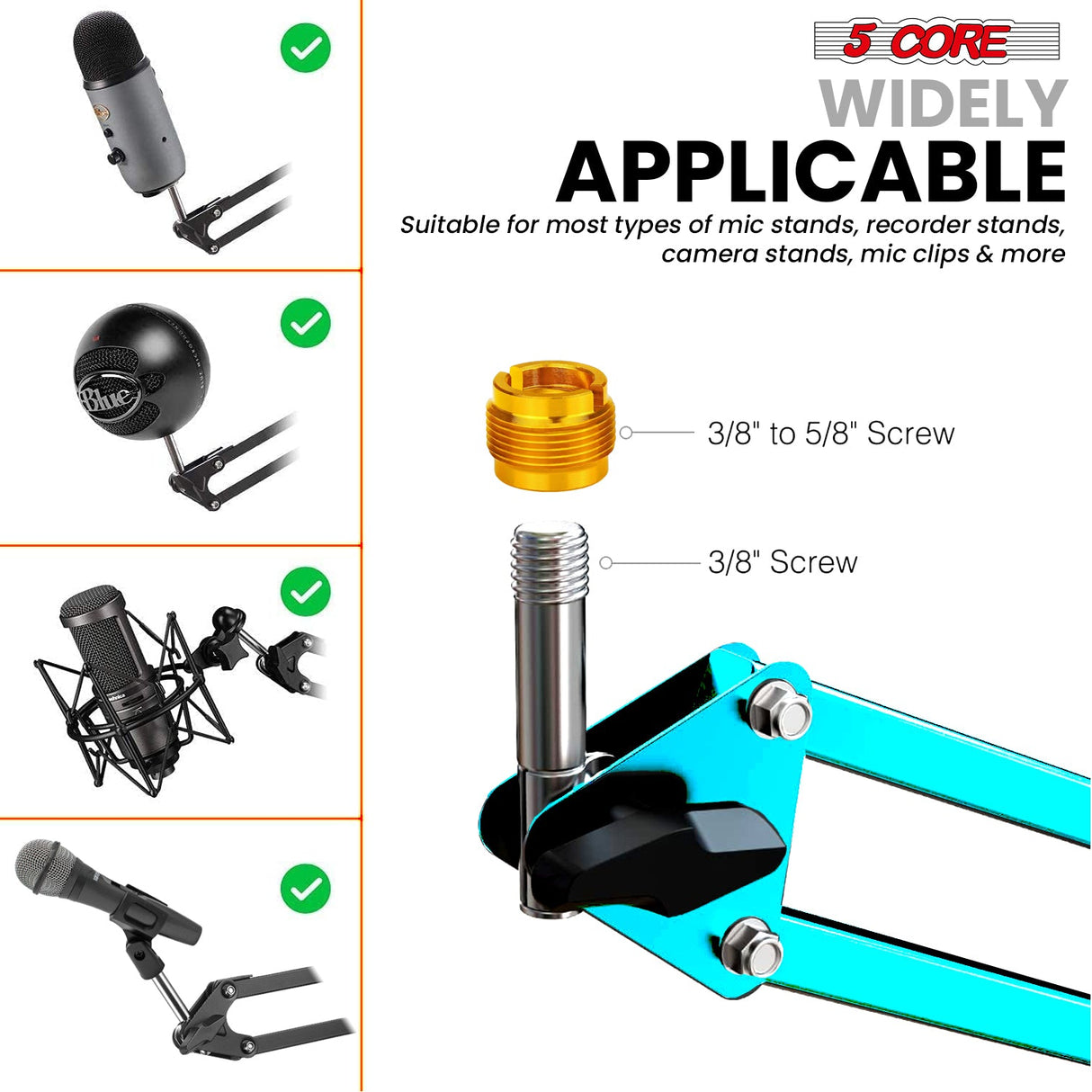 5Core Microphone Boom Arm Desk Mic Stand Adjustable Clamp Suspension Boom Stands BLUE