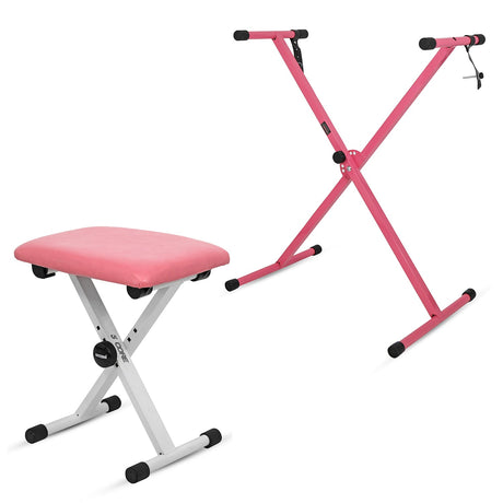 5Core keyboard stand single X style adjustable piano riser with cushioned bench