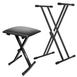5 Core Keyboard & Bench Set Combo Height Adjustable Key Board Stands w Padded 2" Cushioned Musician Chair