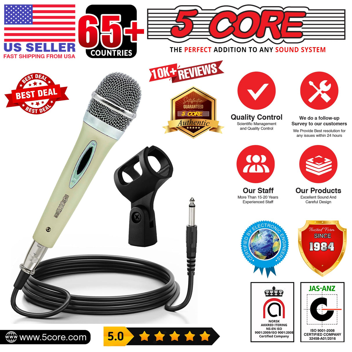 5Core XLR Microphone Dynamic Mic Karaoke Singing Studio Mics Handheld Microfono