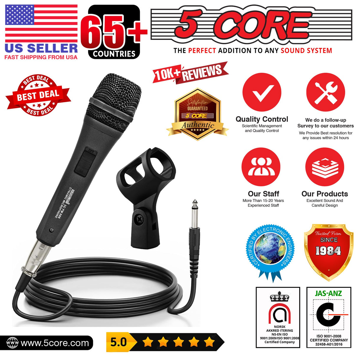 5Core XLR Microphone Dynamic Mic Karaoke Singing Studio Mics Handheld Microfono