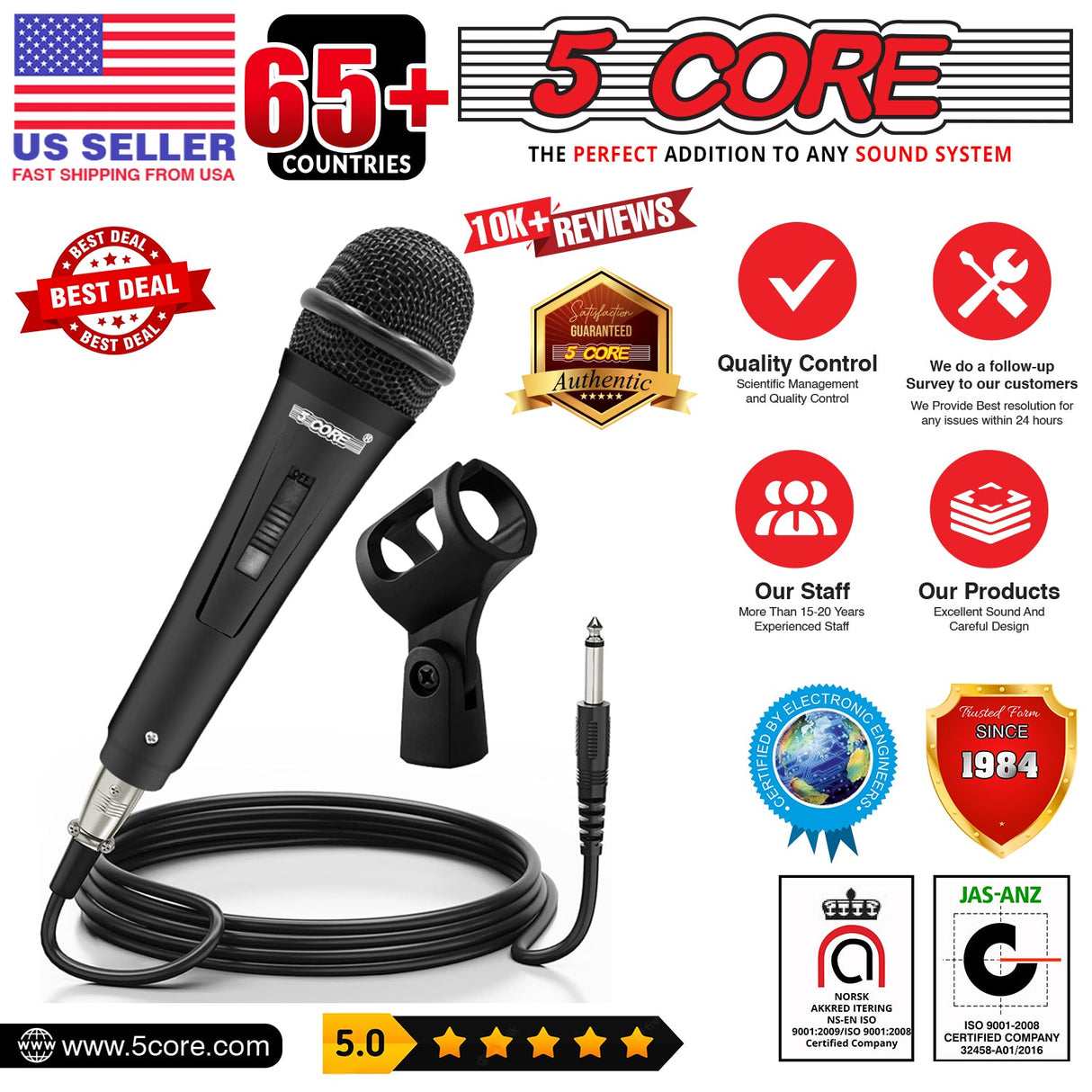 5Core XLR Microphone Dynamic Mic Karaoke Singing Studio Mics Handheld Microfono