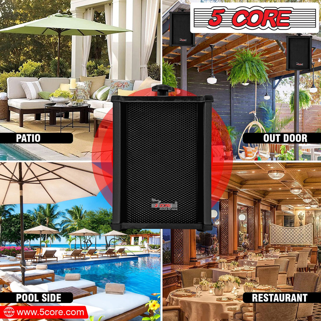 5Core Audio System Combo 30W Amplifier 6.4” Wall Speakers 4 Piece 10W RMS Each Commercial Speaker System for Restaurant Office Cafe Bar