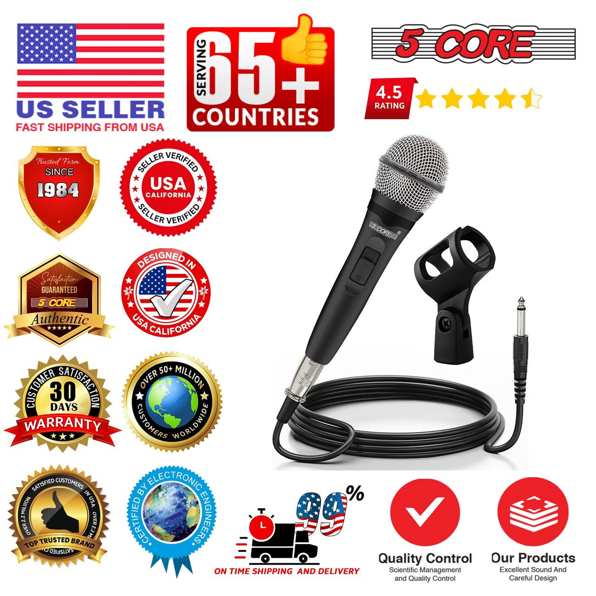 5Core XLR Microphone 2Pcs Dynamic Mic Karaoke Singing Studio Mics Handheld Microfono