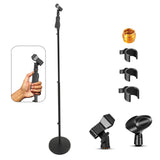 5 Core Microphone Stand Pair Universal Floor Height Adjustable 35 to 57" Round Base Mic Stands Quick Setting Lock-Tight Knob w 5/8 Thread Adapter