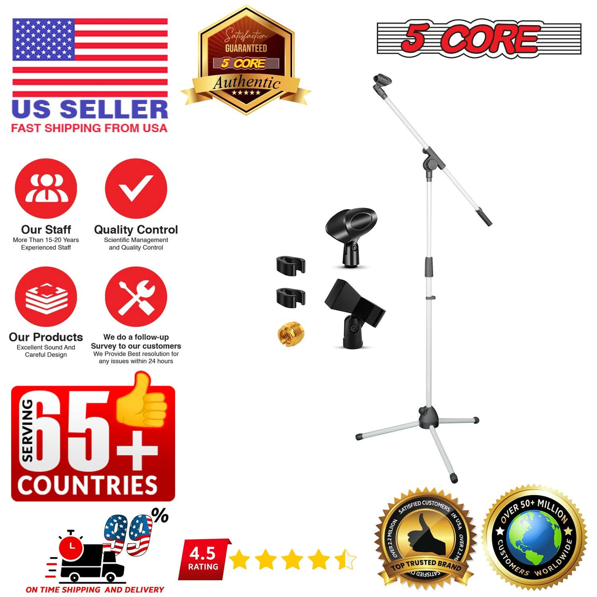 Adjustable tripod stand for mics from 5Core with secure locking system