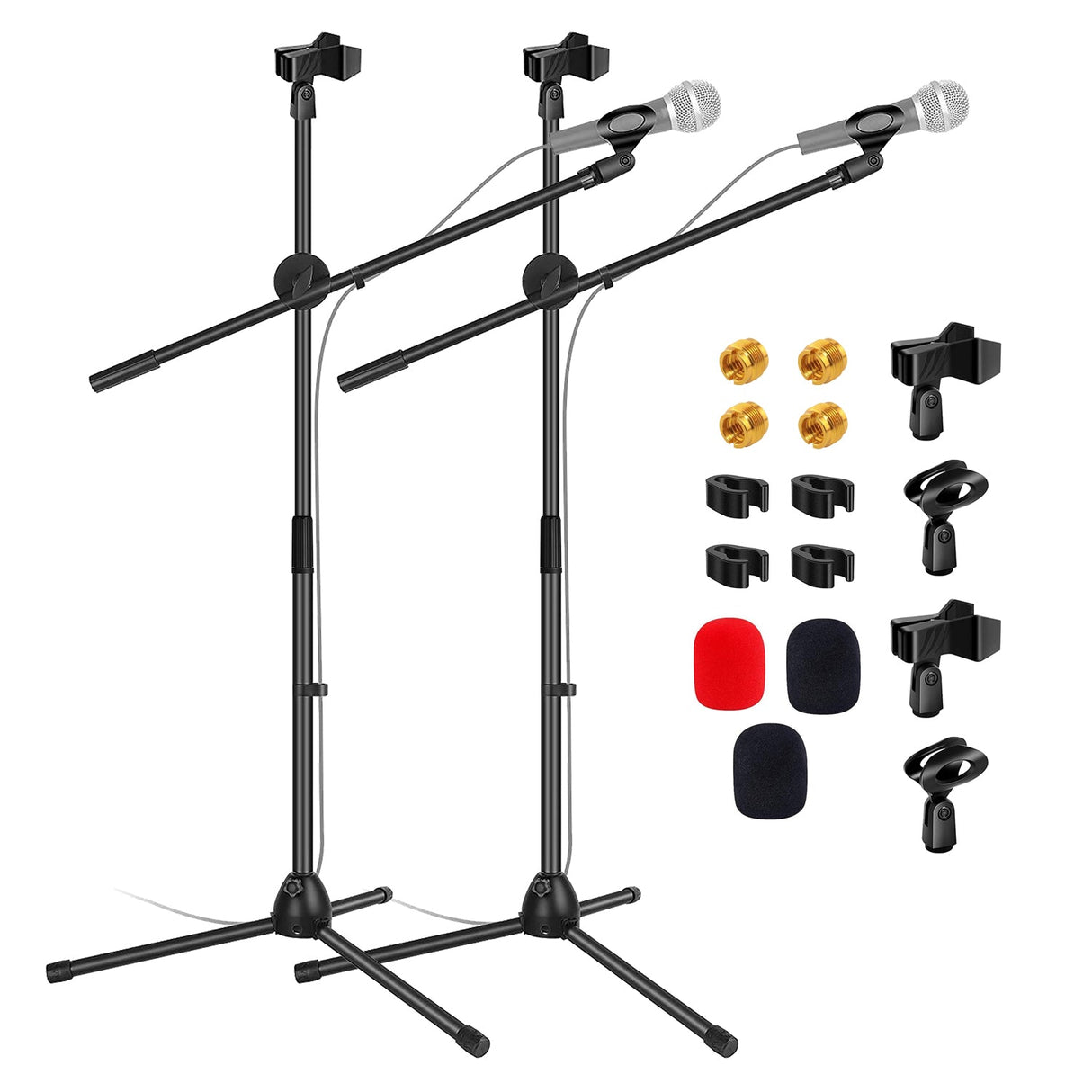 5 Core Mic Stand 2Pcs Floor Height Adjustable Tripod Microphone Stands w Telescoping Boom Arm