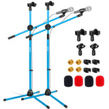 5 Core Dual Microphone Stand 2 Pack, Adjustable Tripod Floor Stand with Boom Arm, Sky Blue