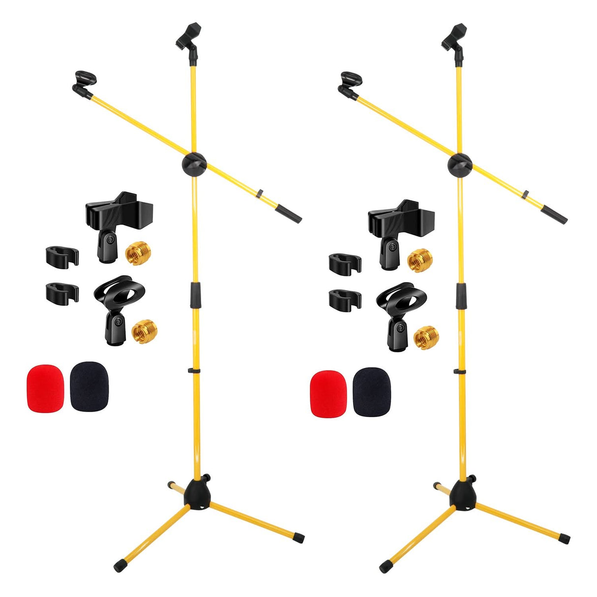 5 Core Dual Microphone Stand 2 Pack, Adjustable Tripod Floor Stand with Boom Arm, Yellow