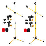 5 Core Dual Microphone Stand 2 Pack, Adjustable Tripod Floor Stand with Boom Arm, Yellow
