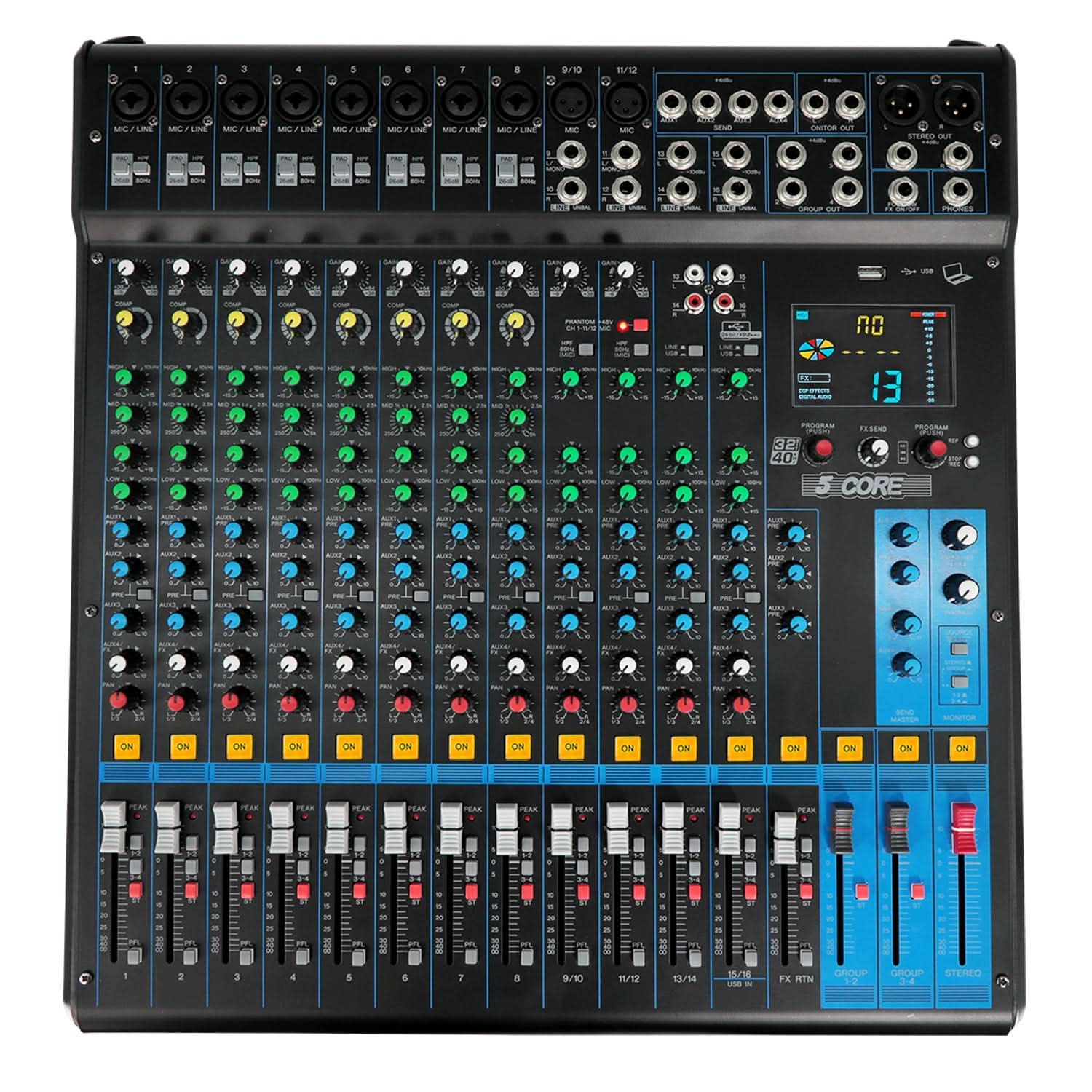 Audio Mixer 16 Channel DJ Sound Board w 24 SPX Effect - prolightsounds