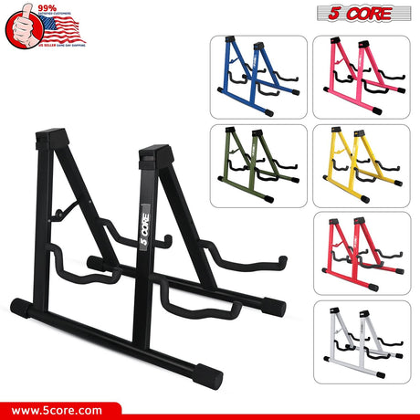 5 Core Double Guitar Stand A Frame Shape w Foam Arms Supports Acoustic Electric Bass Ukulele Banjo
