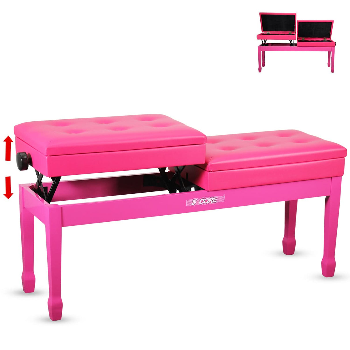 5 Core Duet Piano Bench 3.5 Inch Padded Cushioned Stool Wooden Heavy Duty Musician Chair w Storage