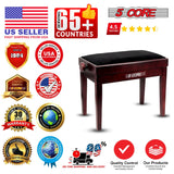 5 Core Adjustable Piano Bench Thick 3.25" Solid Wood Keyboard Stool Heavy Duty Musician Chair