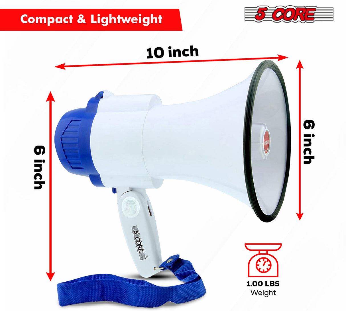 5Core Megaphone Bullhorn Speaker 30W Mini Bull Horn Battery Power Megafono 800 Feet