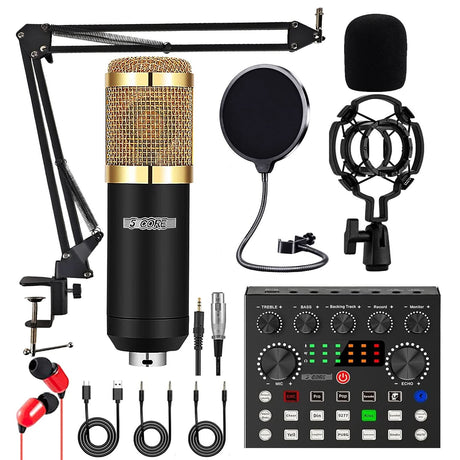 5Core Recording Microphone Podcast Bundle Professional Condenser Cardioid Mic Kit w Boom Arm