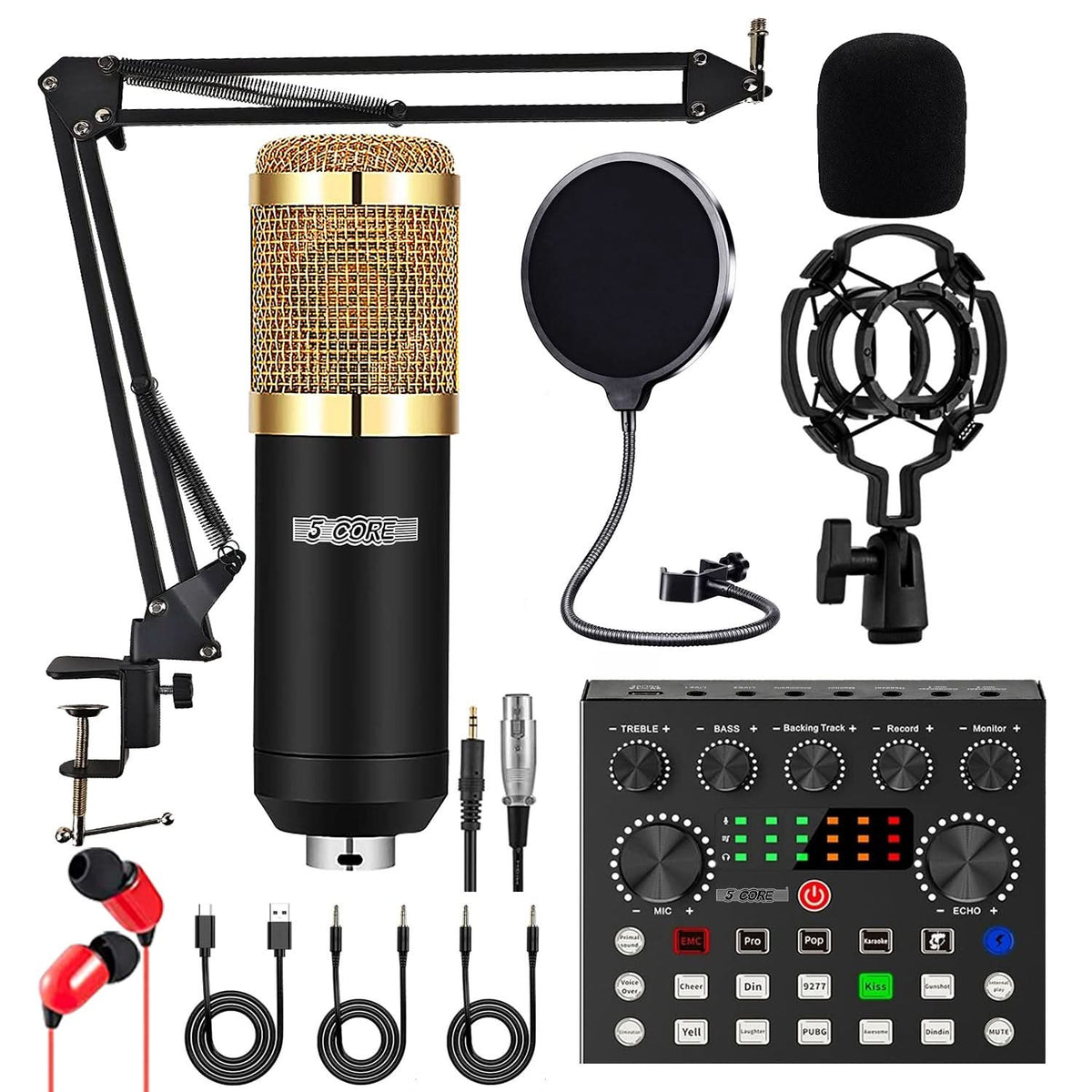 5 CORE Podcast Equipment Bundle Condenser Microphone Kit with Sound Card