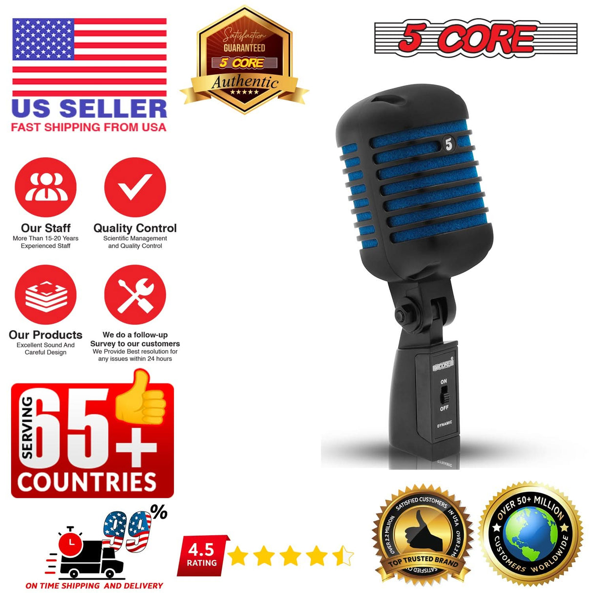5Core Vintage Microphone Classic Dynamic Professional XLR Studio Retro Style Mic Blue