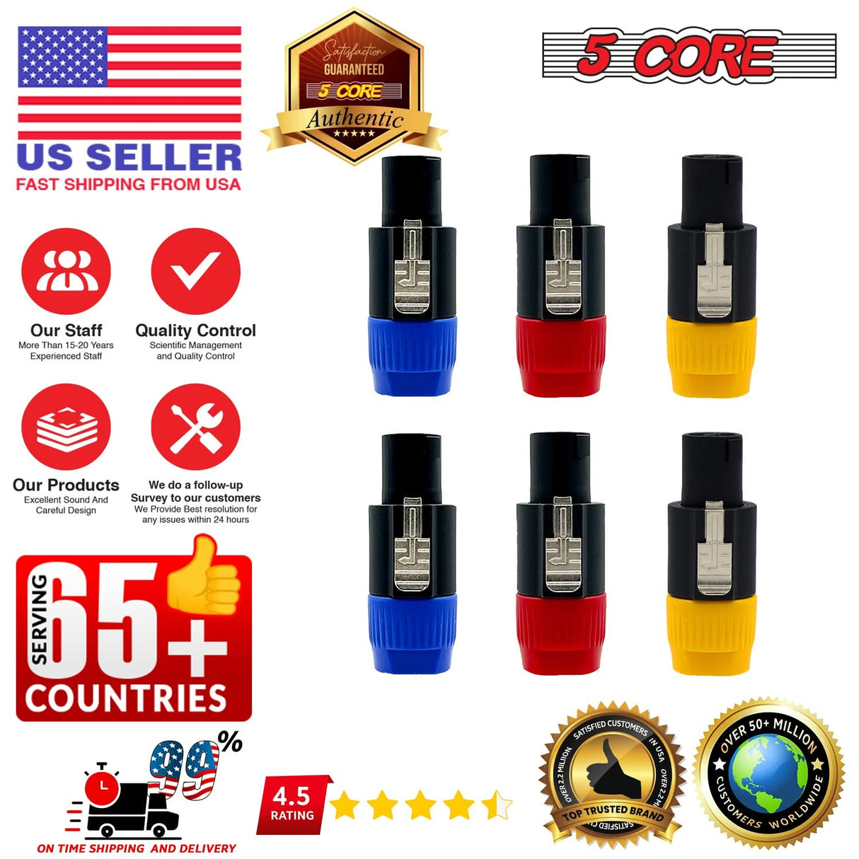 5 Core Speakon Adapter 6 Pack High Quality Audio Jack Male Audio Pin Speaker Adapter Connector BRY