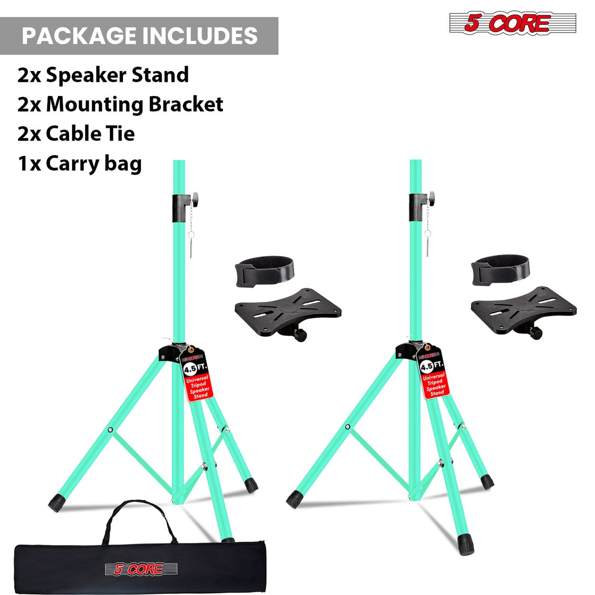 5 Core Speaker Stand Pair Adjustable 31 to 54" PA DJ Tripod Stands Heavy Duty w 35mm Insert 132 Lbs