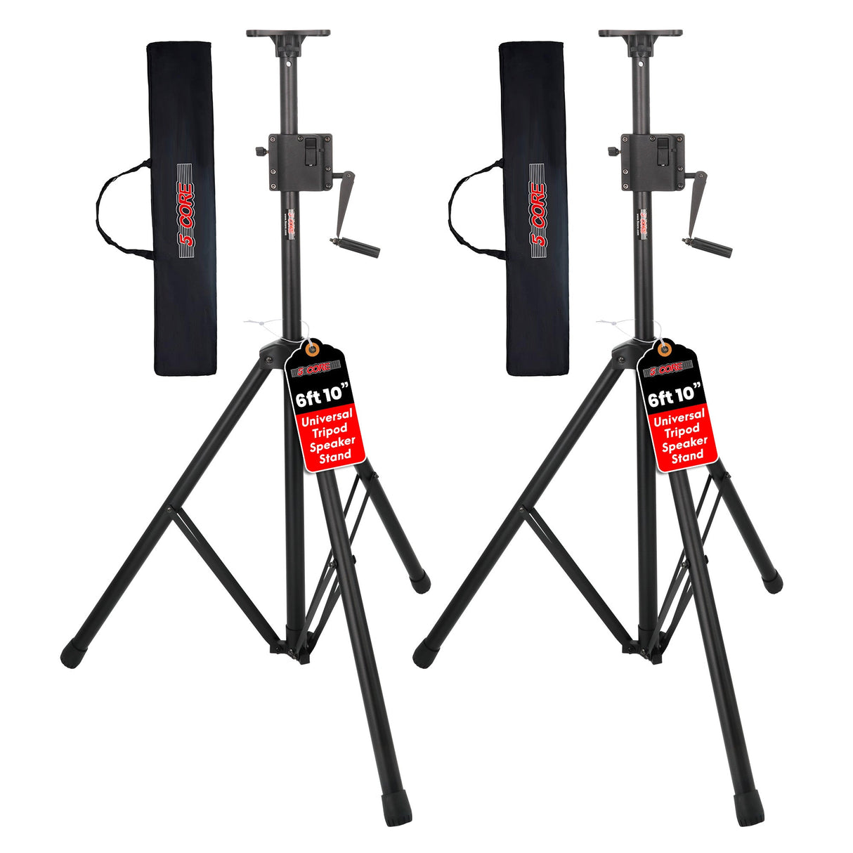 5 Core Speaker Stand Pair Crank Height Adjustable 82" Heavy Duty PA DJ Tripod Studio Monitor Stands