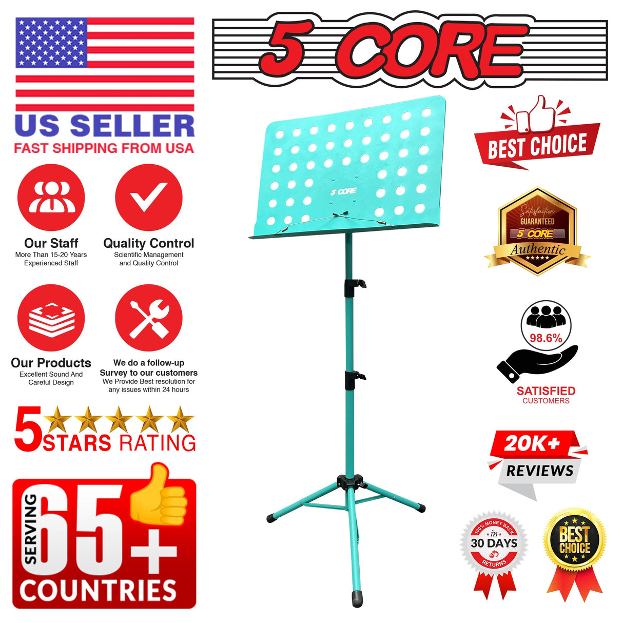 5Core Music Stand For Sheet Music Portable Tripod Adjustable Folding Note Holder
