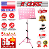 5Core Music Stand For Sheet Music Portable Tripod Adjustable Folding Note Holder PINK