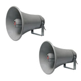 Two gray megaphones 