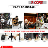 5Core Music Stand For Sheet Music Portable Tripod Adjustable Folding Note Holder PINK