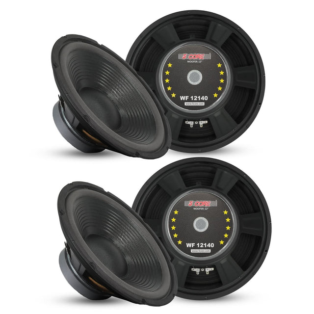 5 Core Car Subwoofer 2Pc 300W 12" Deep Bass Replacement Speaker 4Ohm 40 - 3.5 KHz Component Sub Woofer
