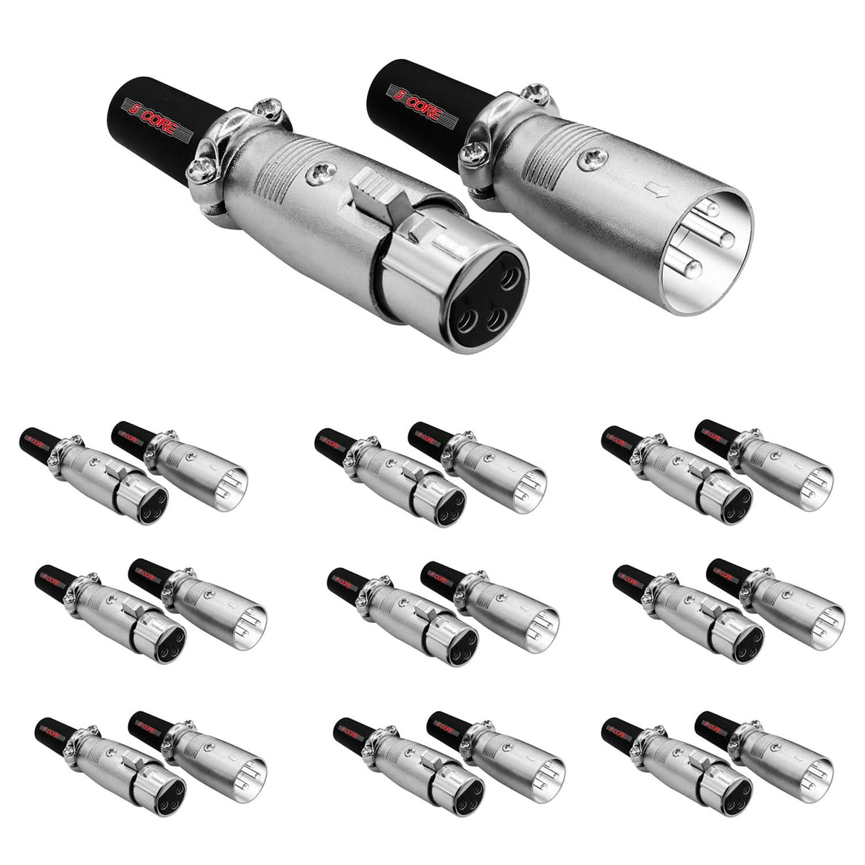 5Core XLR Connector Male Female to 1/4 Audio Jack 3 Pin Secure Mic Plug w Locking Ends 10 PAIR