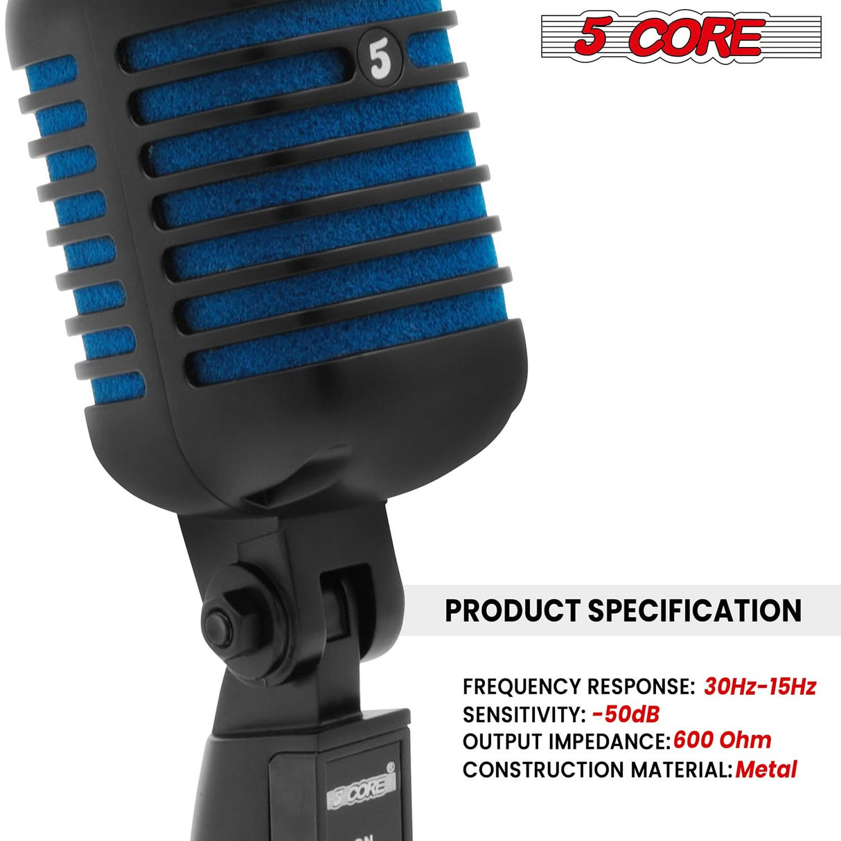 5Core Vintage Microphone Classic Dynamic Professional XLR Studio Retro Style Mic Blue