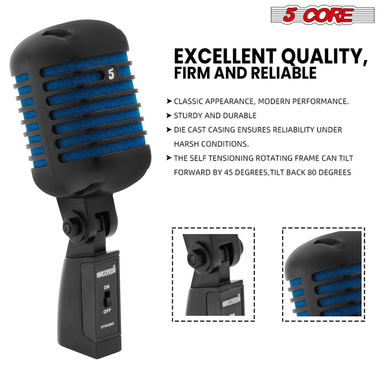 5Core Vintage Microphone Classic Dynamic Professional XLR Studio Retro Style Mic Blue