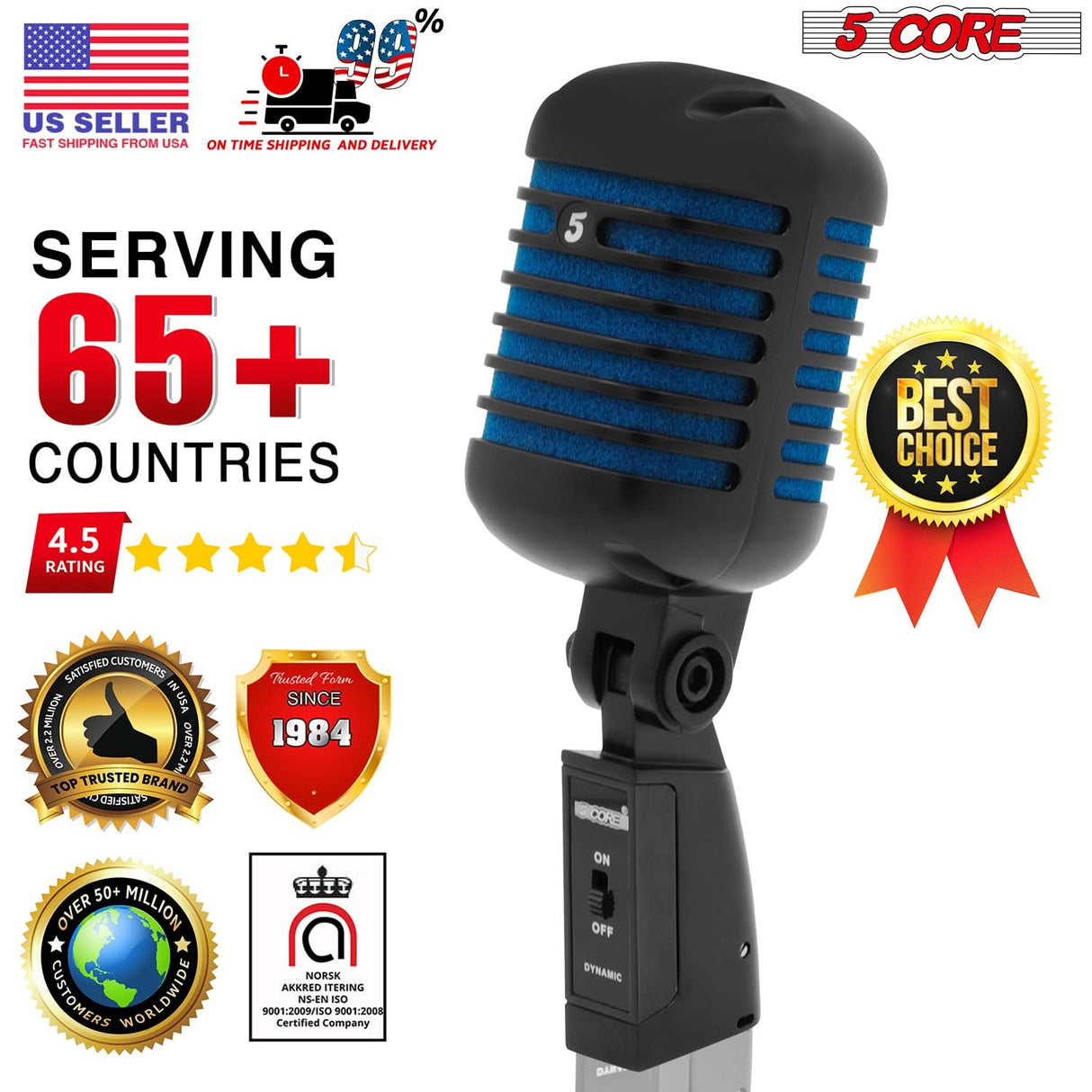 5Core Vintage Microphone Classic Dynamic Professional XLR Studio Retro Style Mic Blue