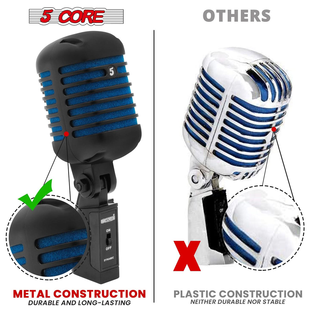 5Core Vintage Microphone Classic Dynamic Professional XLR Studio Retro Style Mic Blue