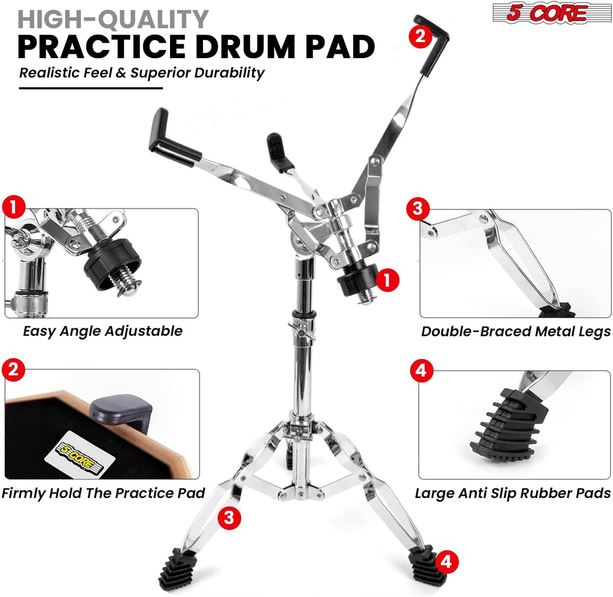 Drum practice pad with realistic rebound for quiet and effective drumming practice