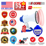 5 Core Megaphone 30W Bull Horn PA Speaker w 800 Yards Range USB Loud Siren Voice Amplifier Portable
