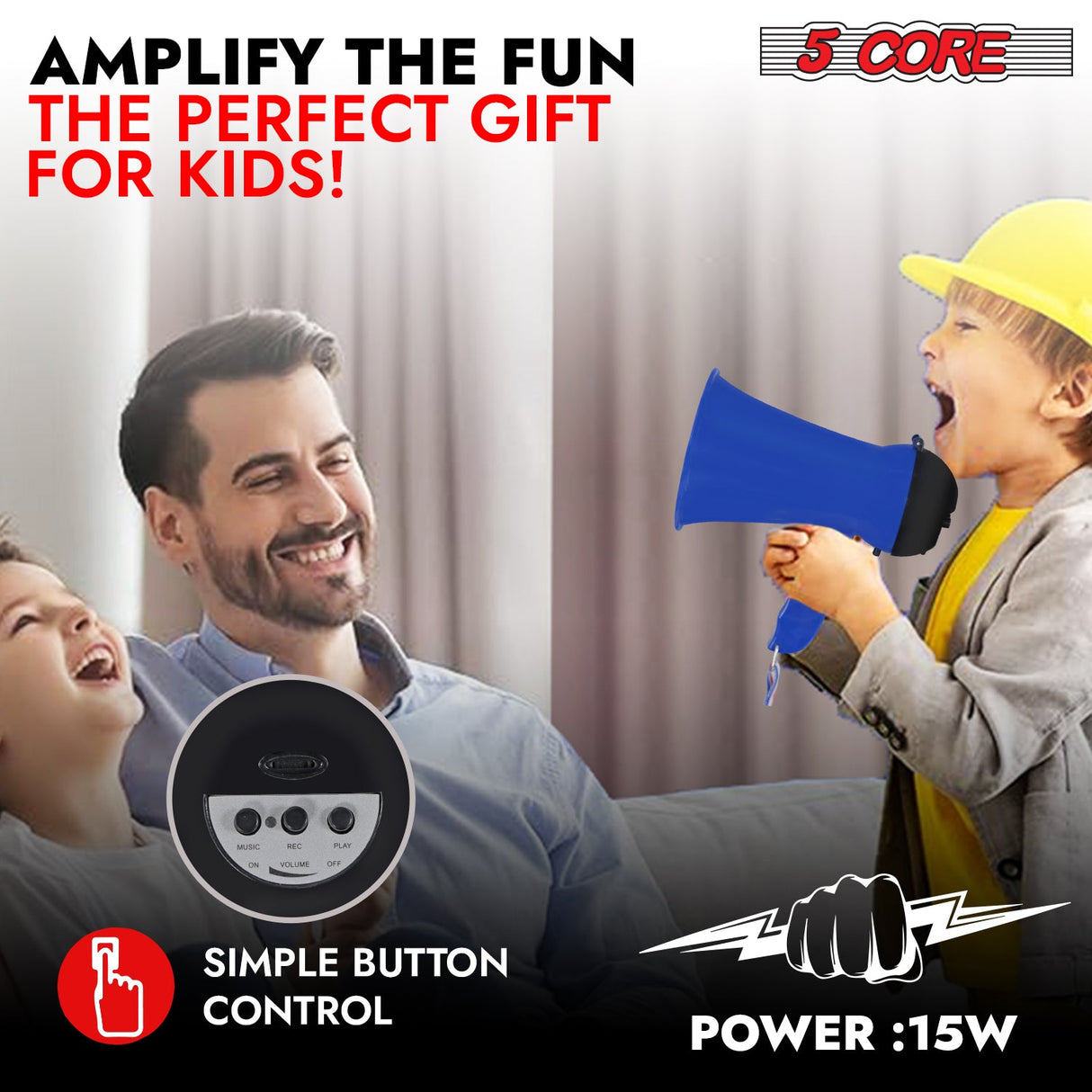5Core Megaphone Bullhorn Speaker 15W Mini Battery Power Bull horn w Siren 400 Yard Range Blue