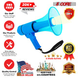 5Core Megaphone Bullhorn Speaker w Siren LED Light Adjustable Volume Bull Horn BLUE