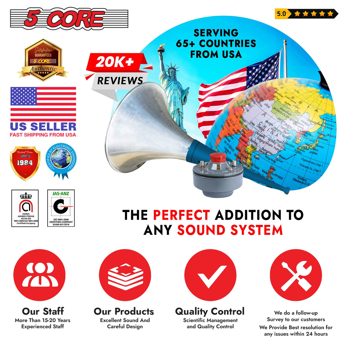 5 Core PA Horn Speaker 800W PMPO Compression Driver in 22 Inch Trumpet Throat Loud Audio System