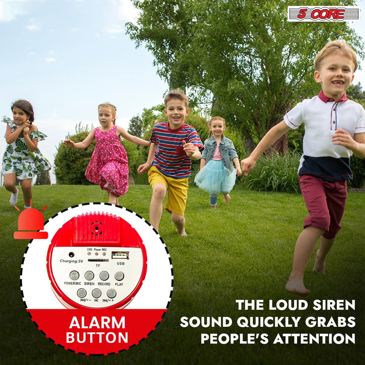 5 Core Megaphone 30W Bull Horn PA Speaker w 800 Yard Range Siren Loud Megafono for Sports & Coaches