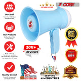 5 Core Megaphone Bullhorn Speaker 15W Mini Battery Power Bull horn w Siren 400 Yard Range SKY BLUE