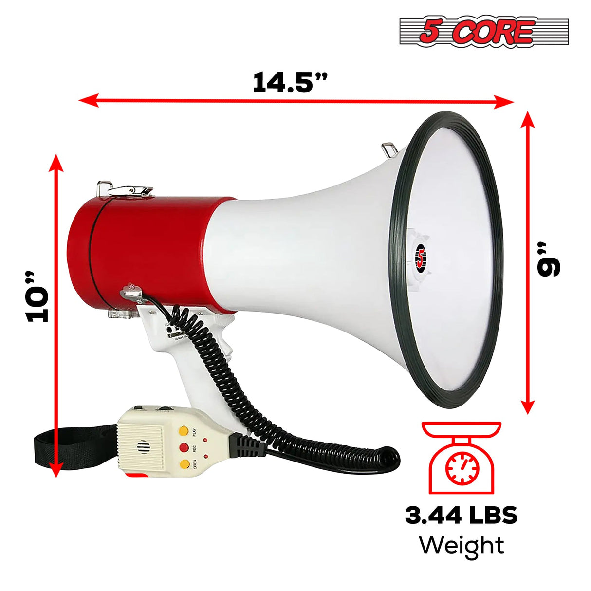 5Core Megaphone Bullhorn Speaker 50W Bull Horn Cheer Megafono 1200 Yards