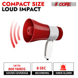 5 Core Megaphone 30W Bull Horn PA Speaker w 800 Yard Range Siren Loud Megafono for Sports & Coaches