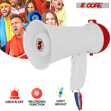5Core Megaphone Bullhorn Speaker 15W Mini Battery Power Bull horn w Siren 400 Yard Range White